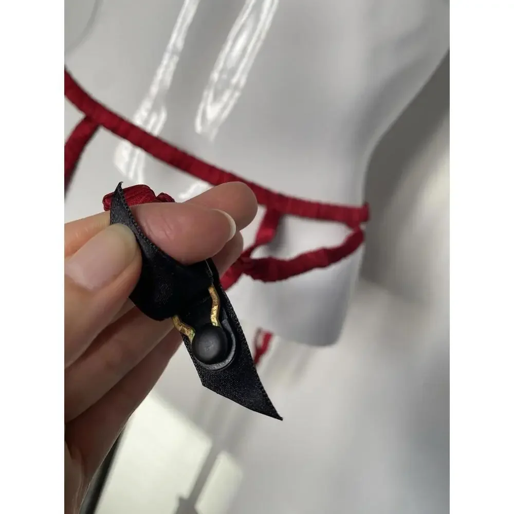 Kiki de Montparnasse Red Satin Silk Garter Belt Suspenders One size Fits All - Picture 4 of 7